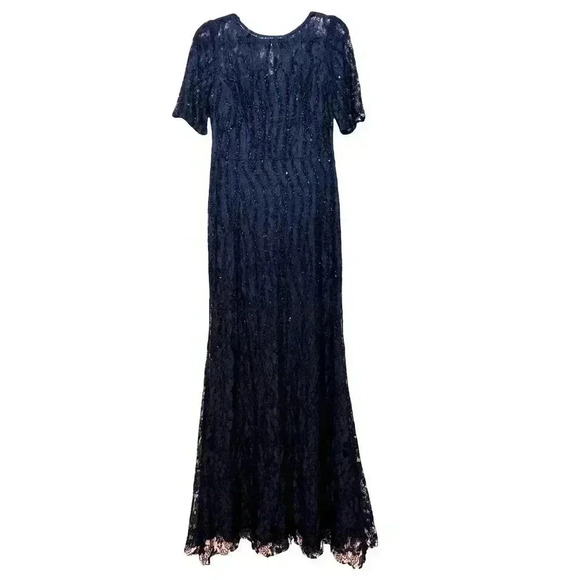 NWT Adrianna Papell -US Size 6 (Small) Navy Blue Beaded Fit & Flare Wedding Gown - Picture 1 of 13
